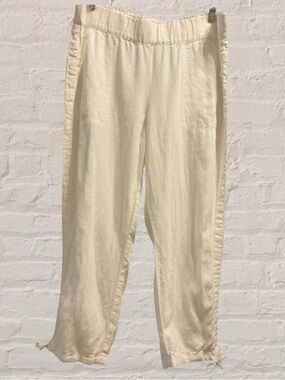 Pure Jill Linen pull on drawstring capri Pants w/ slant pockets Size L White